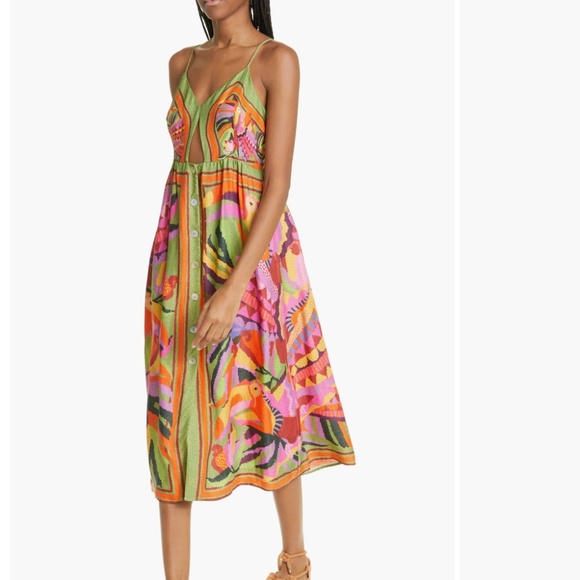 NWT $200 Toucans Scarf Cutout Midi Dress FARM Rio in size XL! - Picture 4 of 7